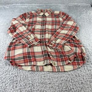 American Eagle Boyfriend Fit Flannel Shirt Red Cream Plaid Long Sleeve Top L